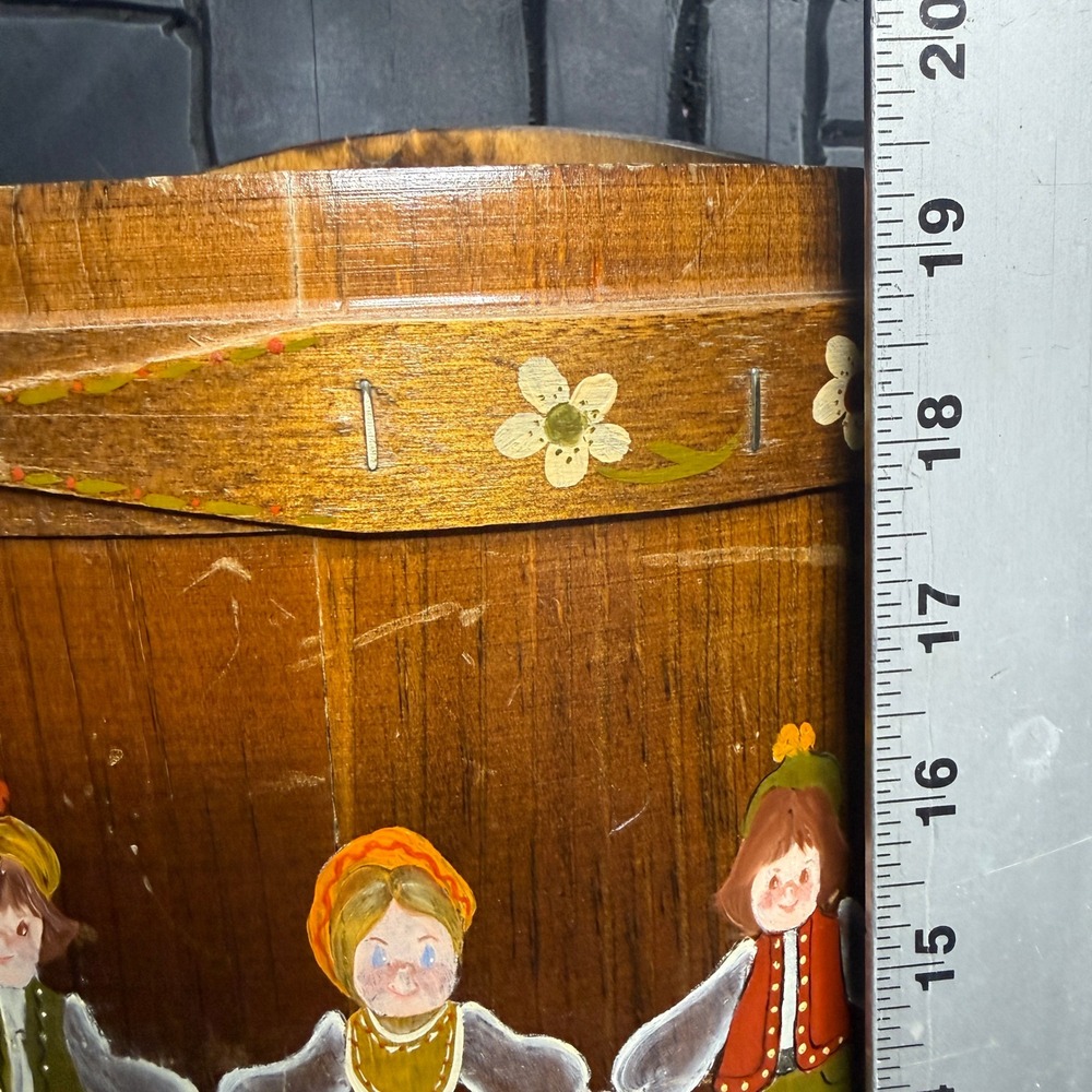 Vintage Hand Painted Folk Art Wooden Sewing Bucket Tripod Stool Signed Reni - Picture 7 of 9